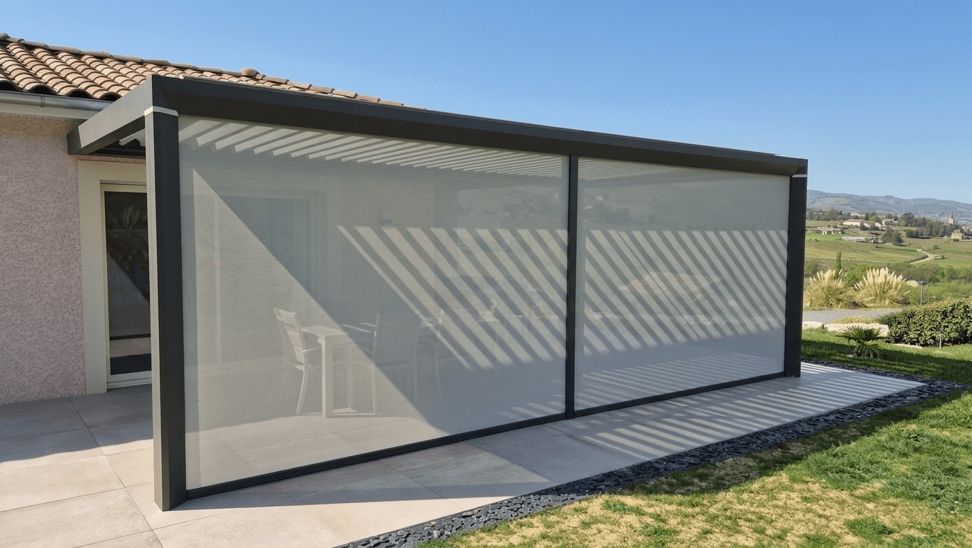 Pergola bioclimatique avec store motorisé THERA Fermetures