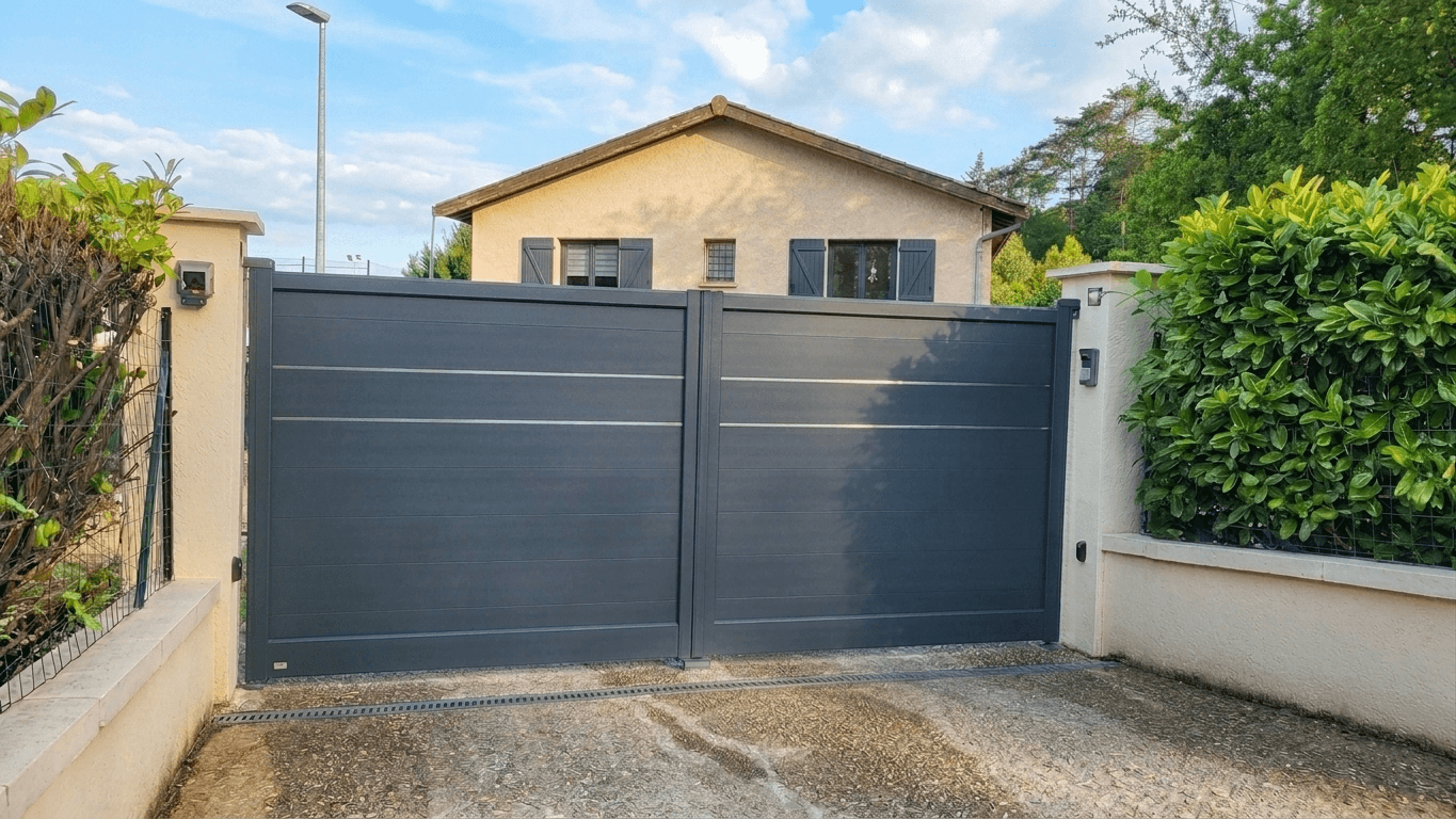 Portail battant aluminium motorisation Somfy THERA Fermetures